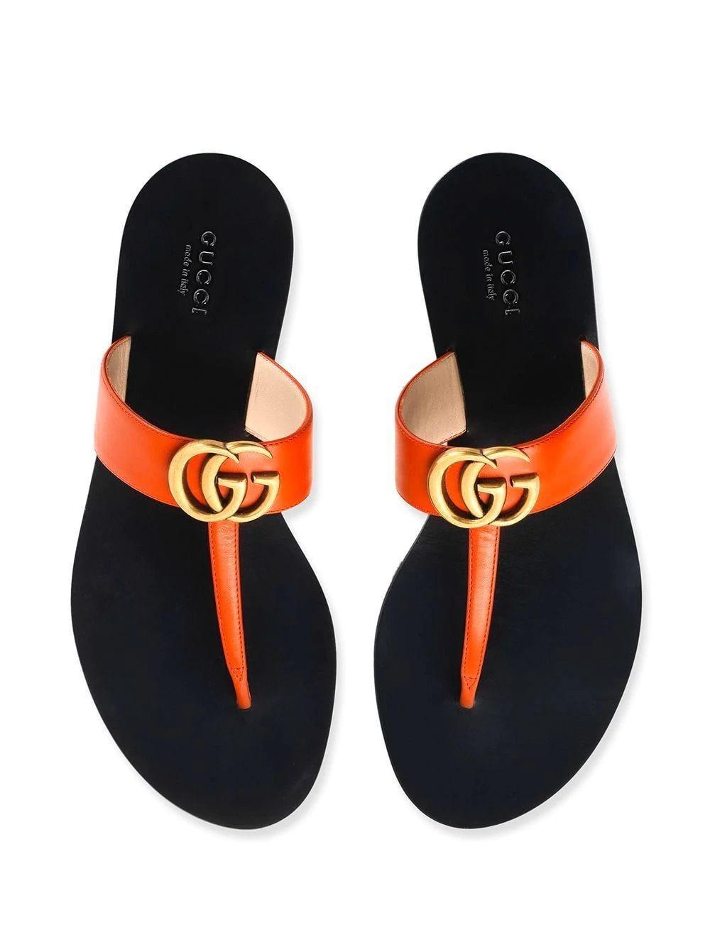 ضوء وسط البلد عيار  Gucci Leather Marmont GG Thong Sandals in Orange | Lyst