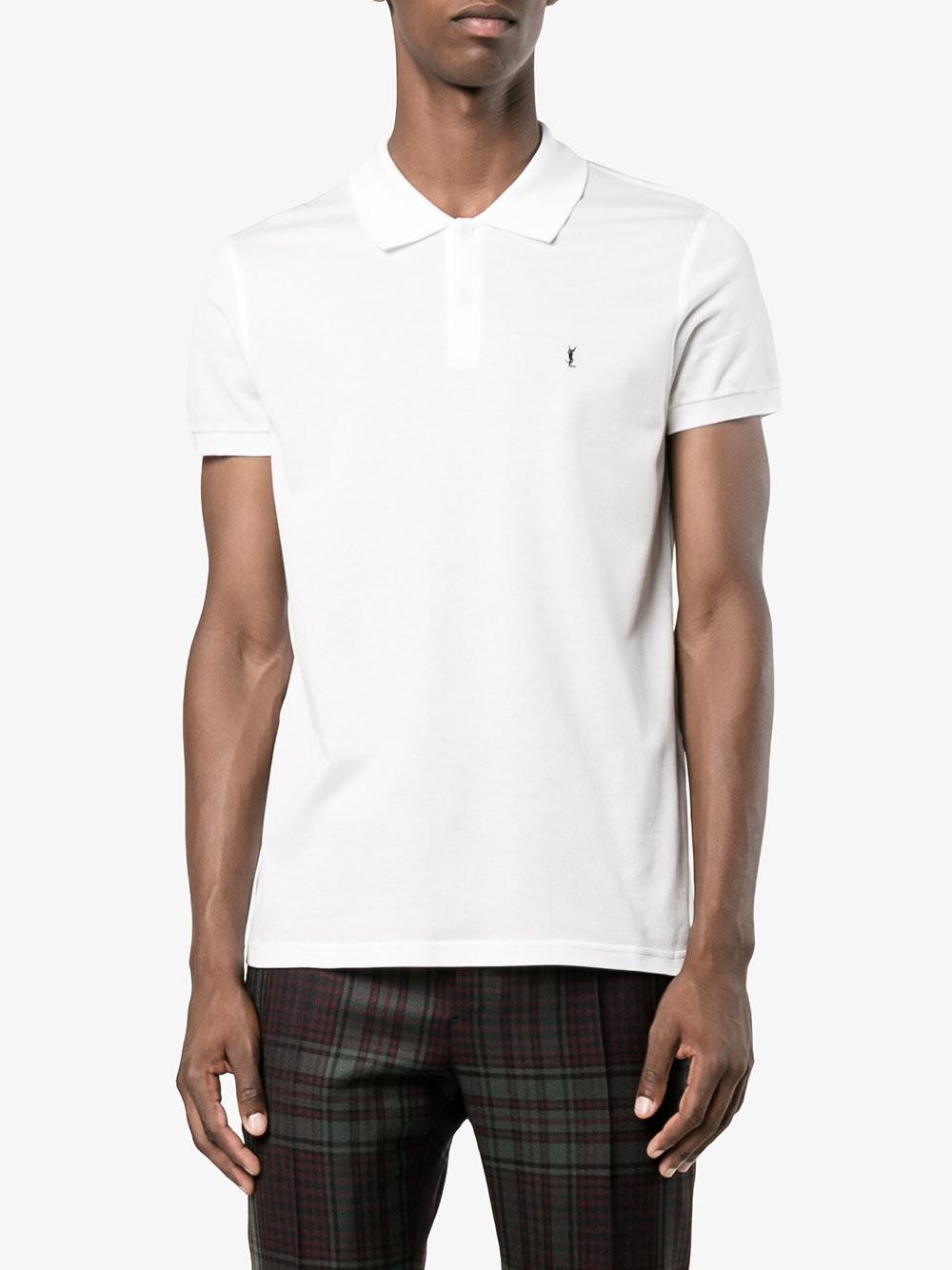 Saint Laurent Cotton Ysl Embroidered Polo Shirt in White for Men - Lyst