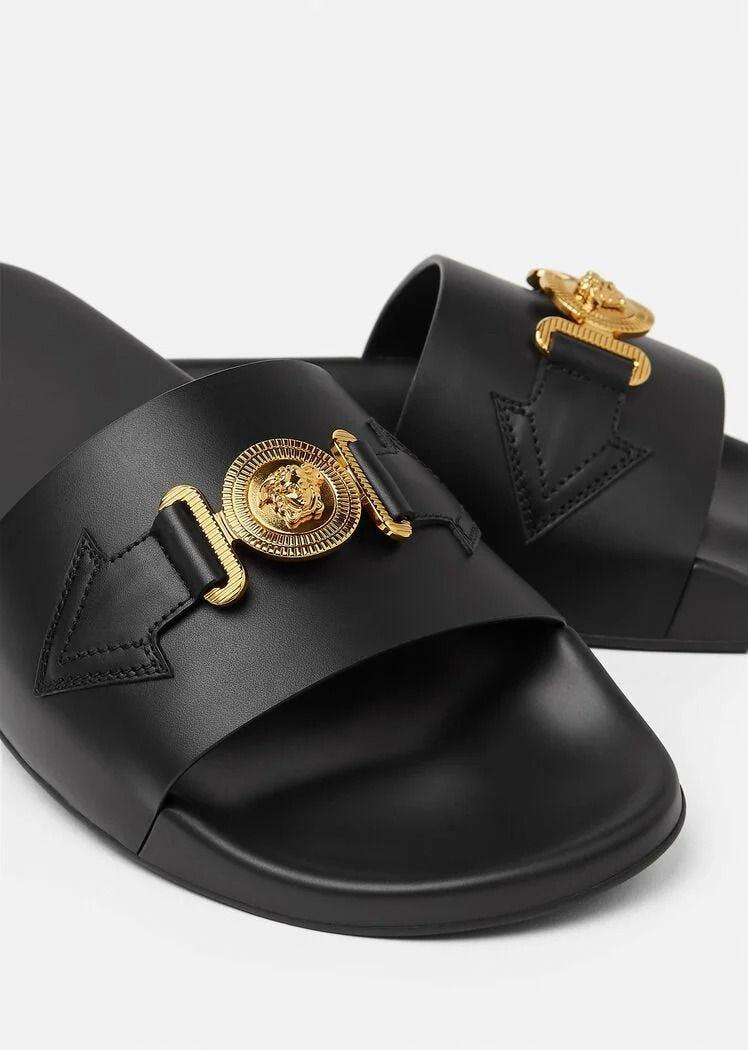 Versace Black Slides Sandals for Men Lyst