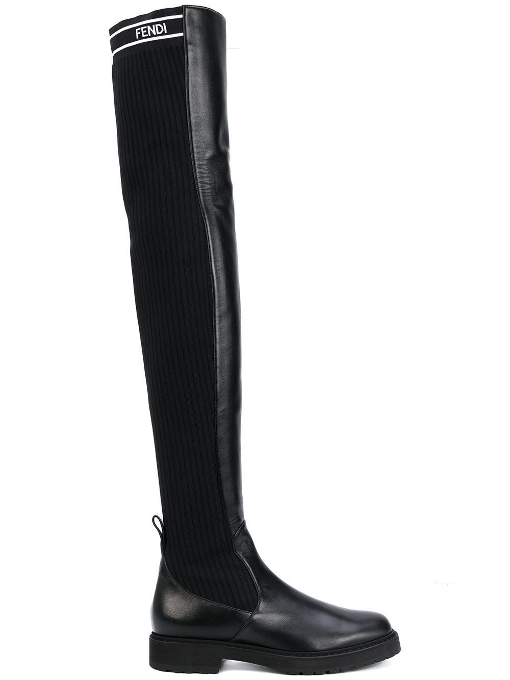 Fendi Leather Cuissard Boots in Black 