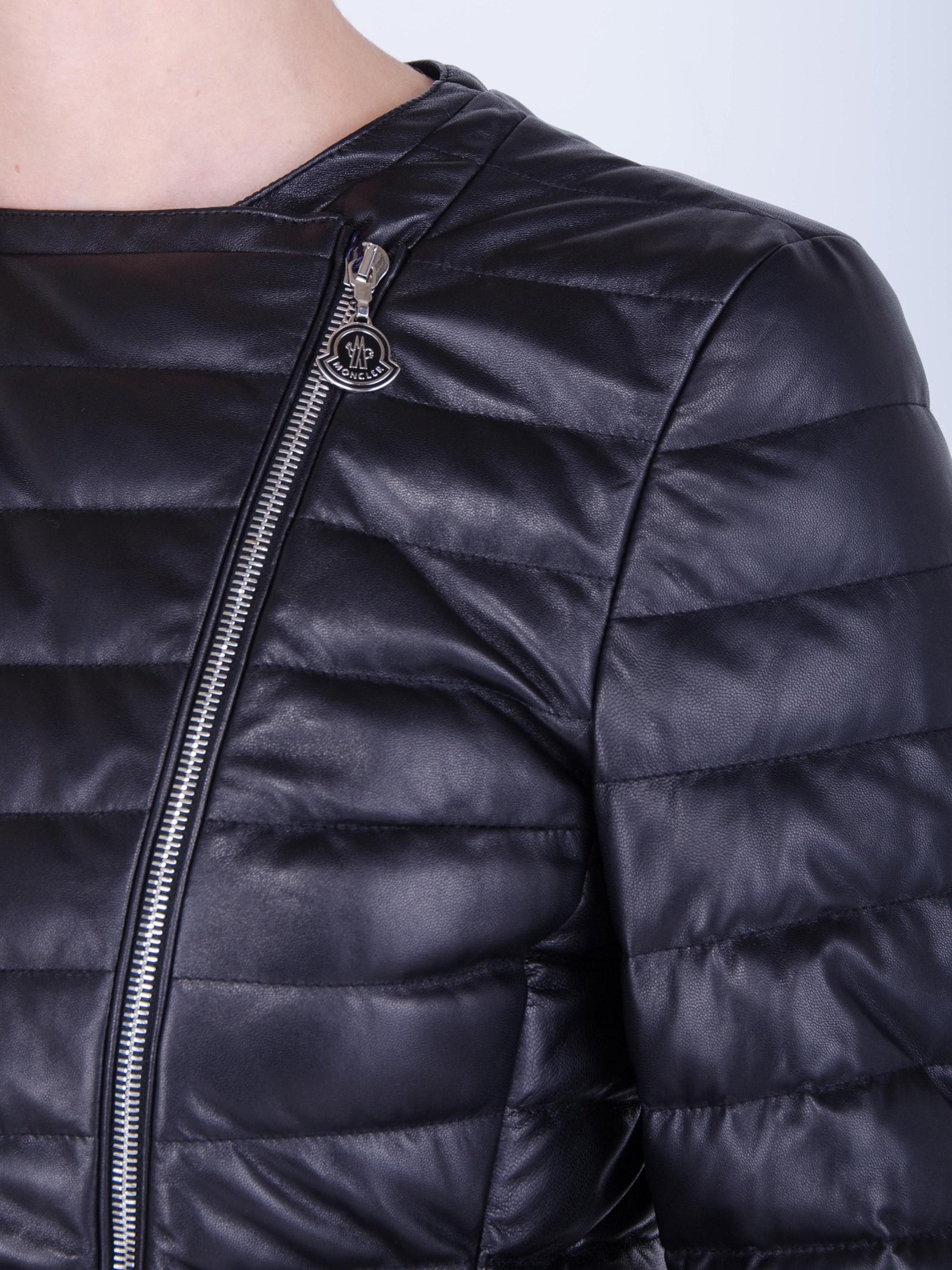 Moncler Palomete Leather Down Jacket in Blue - Lyst