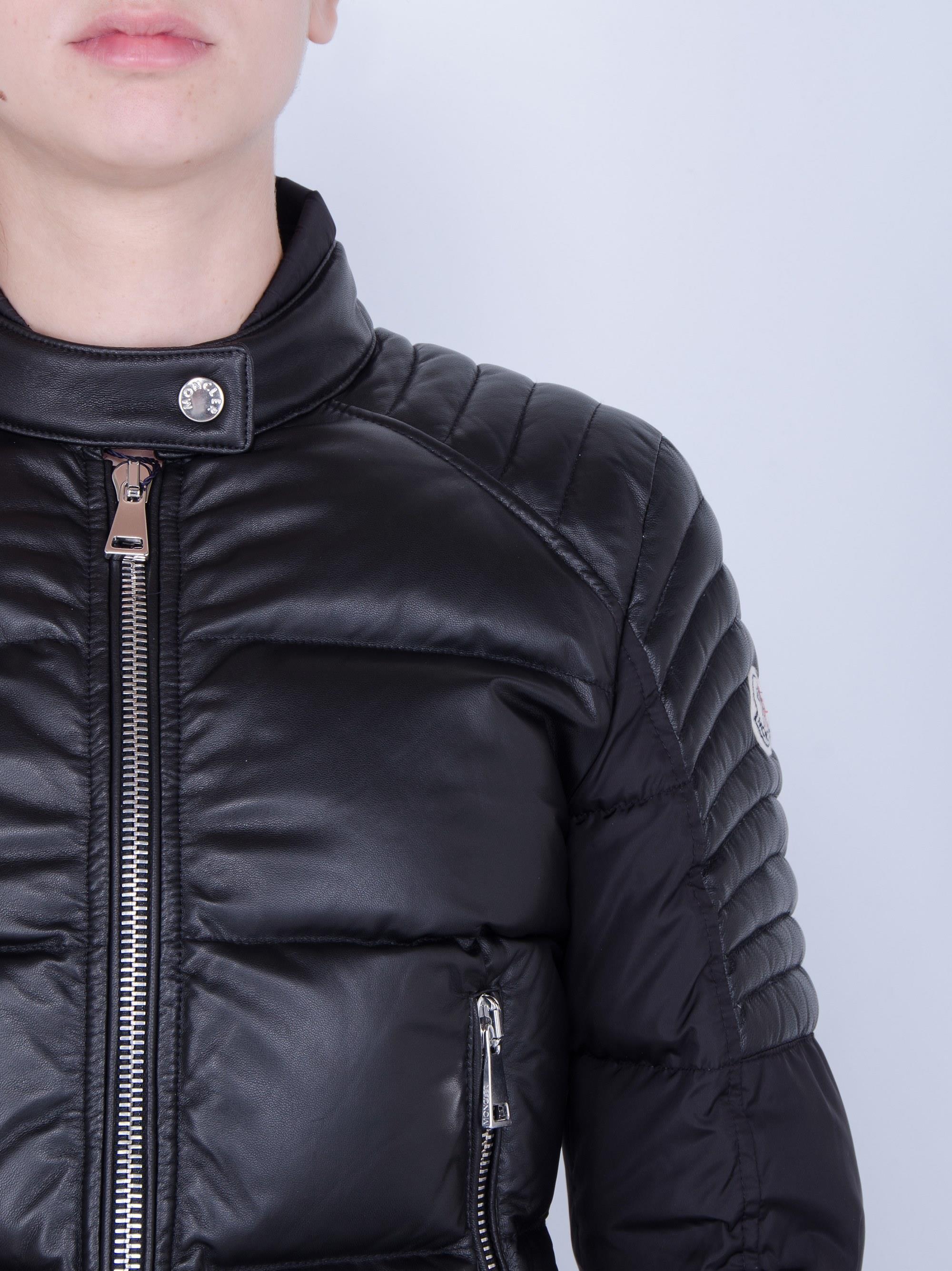 Moncler Clematis Leather Jacket in Blue - Lyst