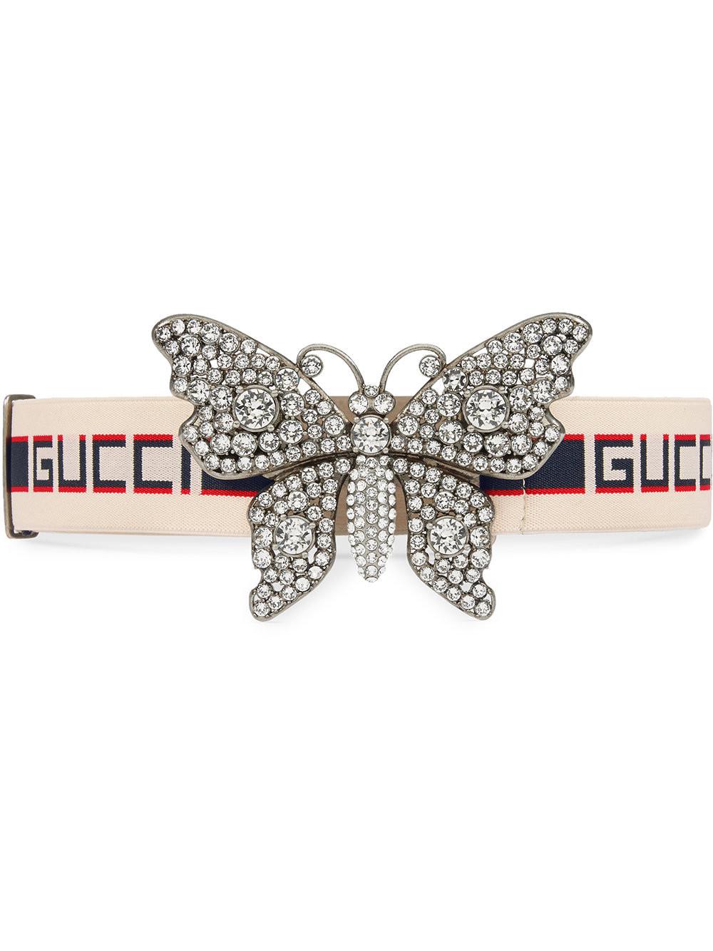 Gucci Stripe Belt With Butterfly | Lyst