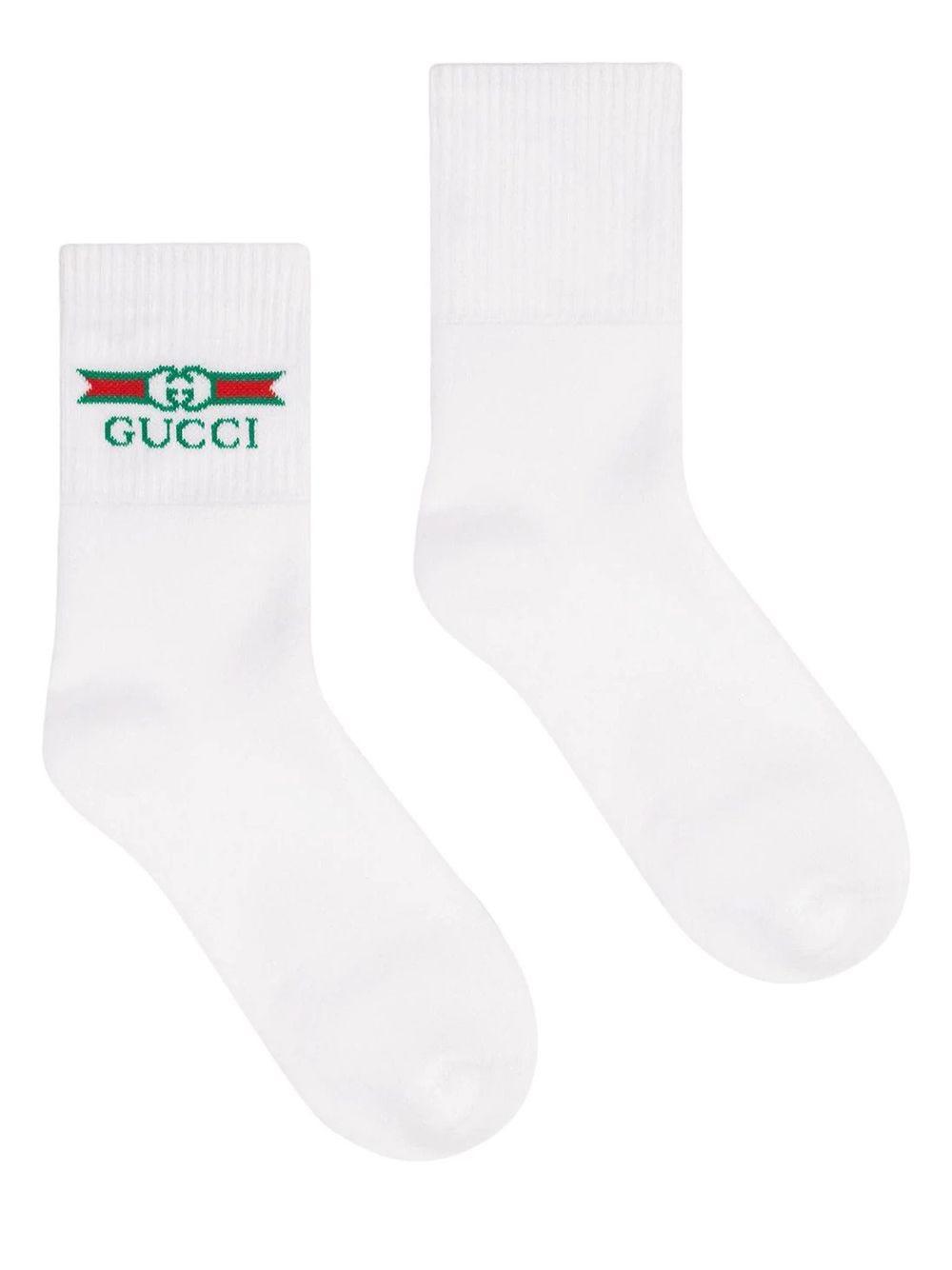 Gucci Logo-intarsia Stretch-cotton Socks in White for Men | Lyst