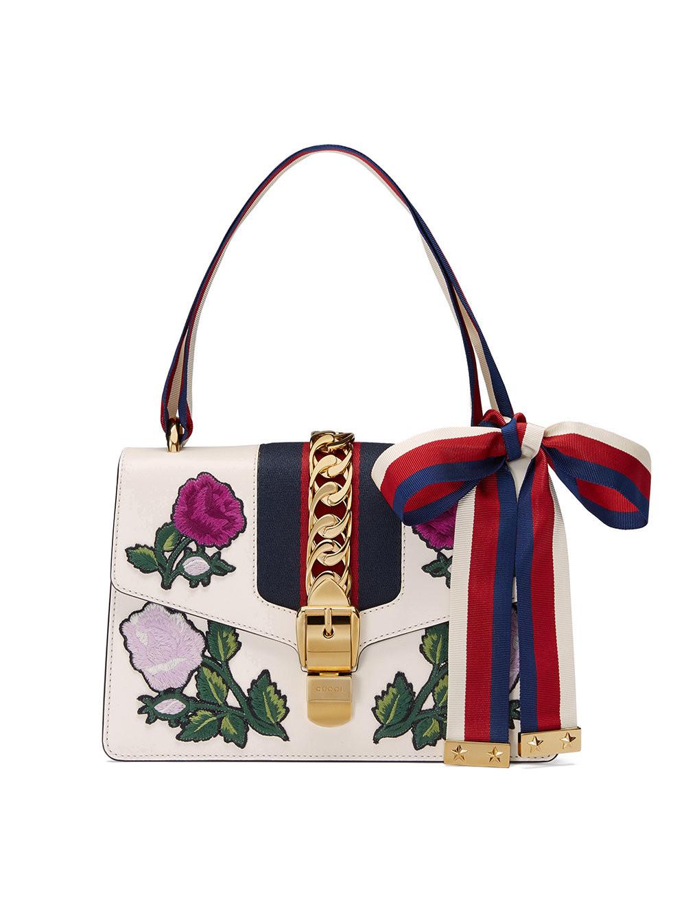 Gucci Leather Sylvie Embroidered Small Shoulder Bag - Save 30% | Lyst