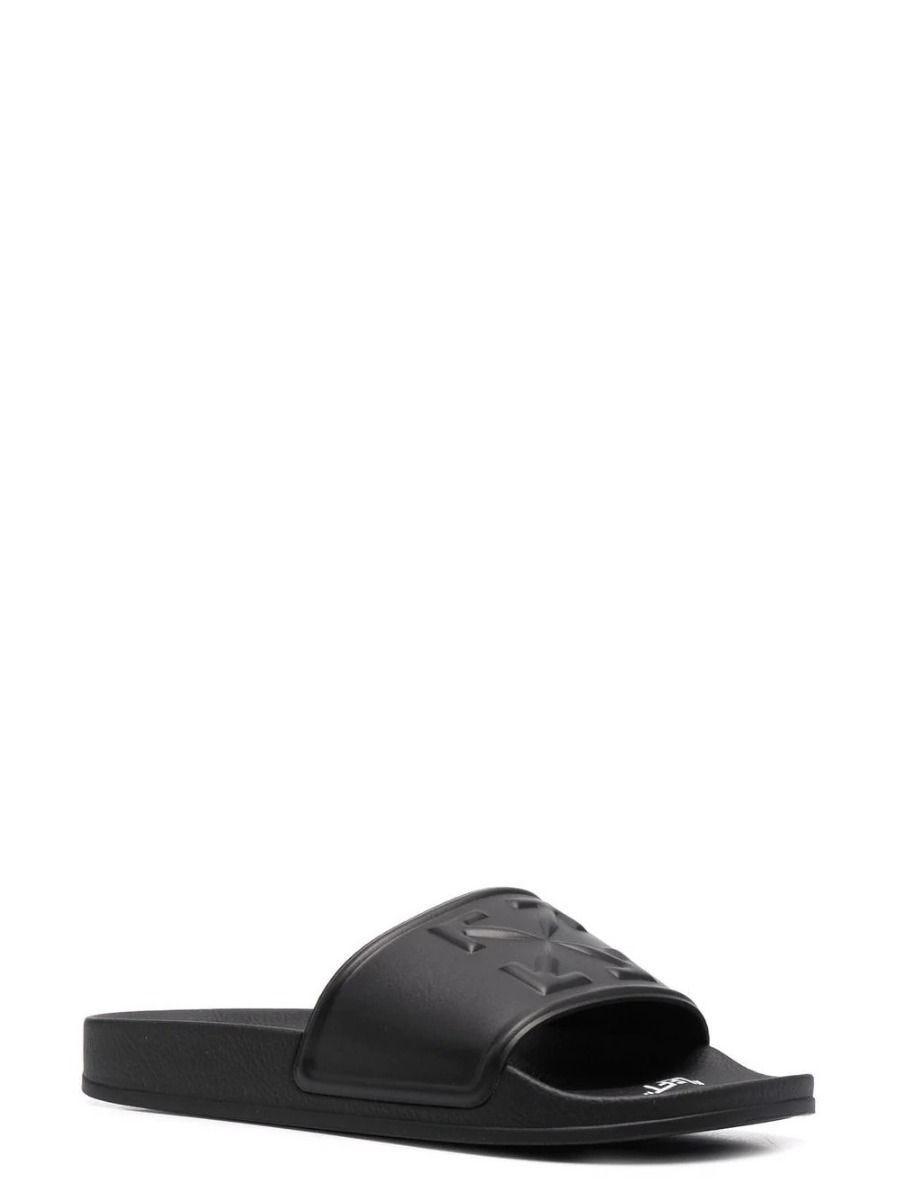Off-White Logo Embossed Black Slides Sandals | Lyst