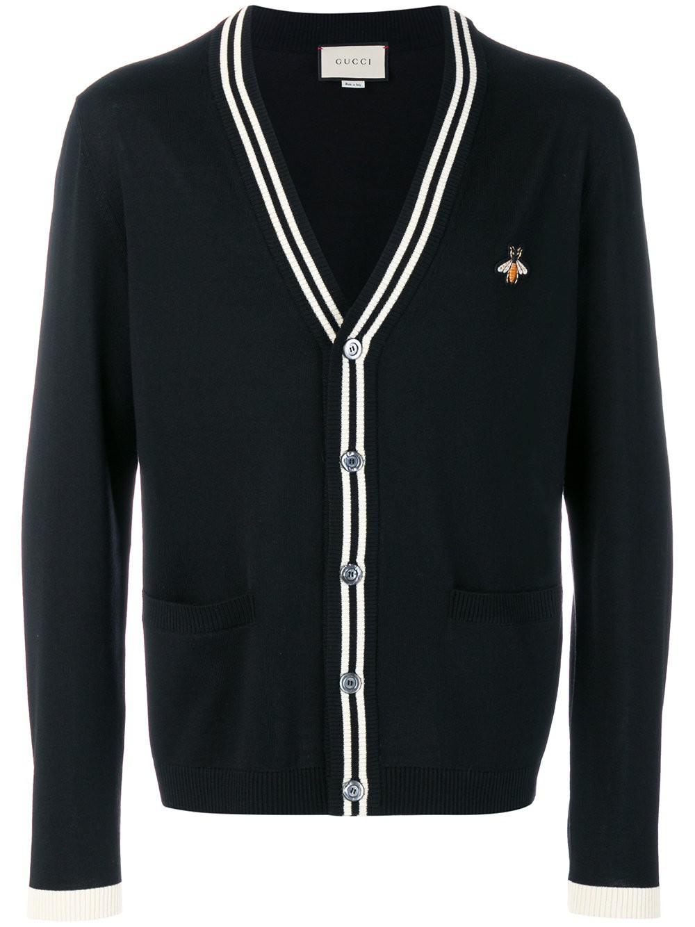 Gucci Wool Bee Print Cardigan in Black for Men Lyst