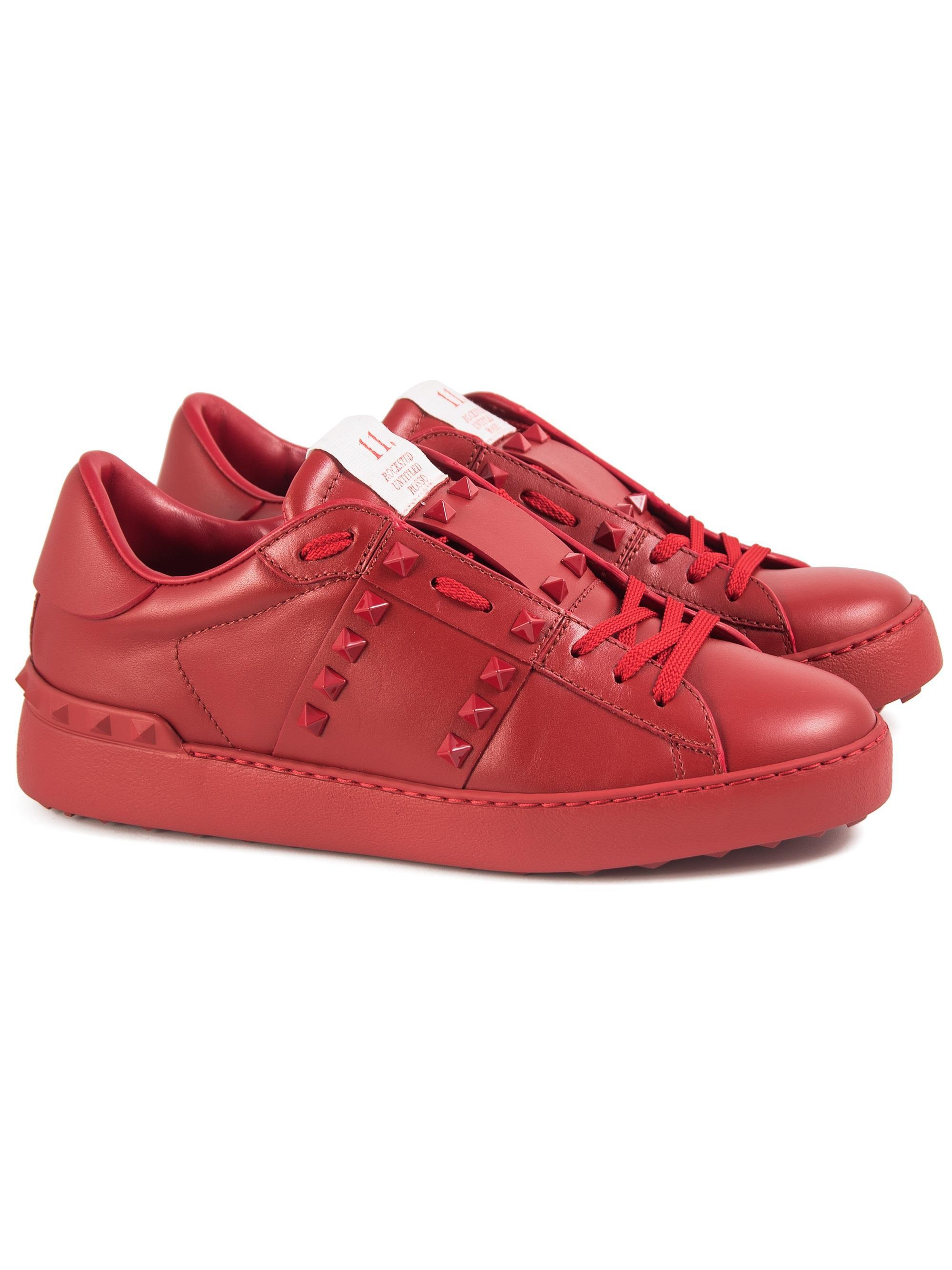 Valentino Leather Rockstud Untitled Rosso Sneaker in Red | Lyst