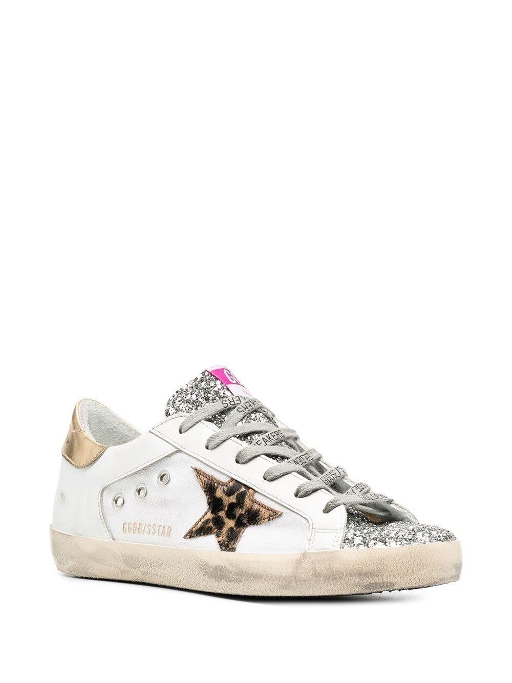 Golden Goose Goose White Super-star Sneakers With Glitter Details 