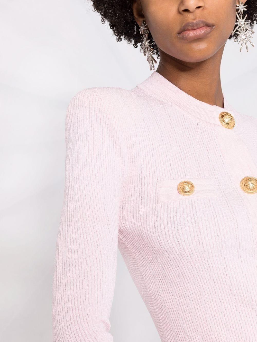 Balmain Cropped Pale Pink Knit Cardigan With Gold-tone Buttons | Lyst