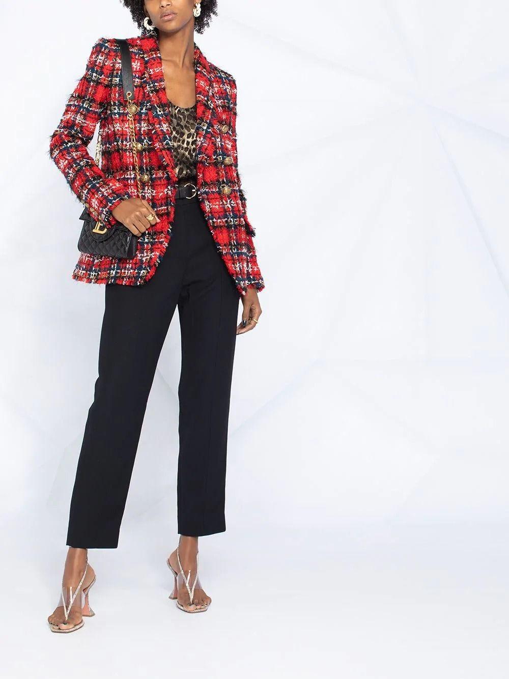 Balmain Tartan Tweed Oversized Jacket 