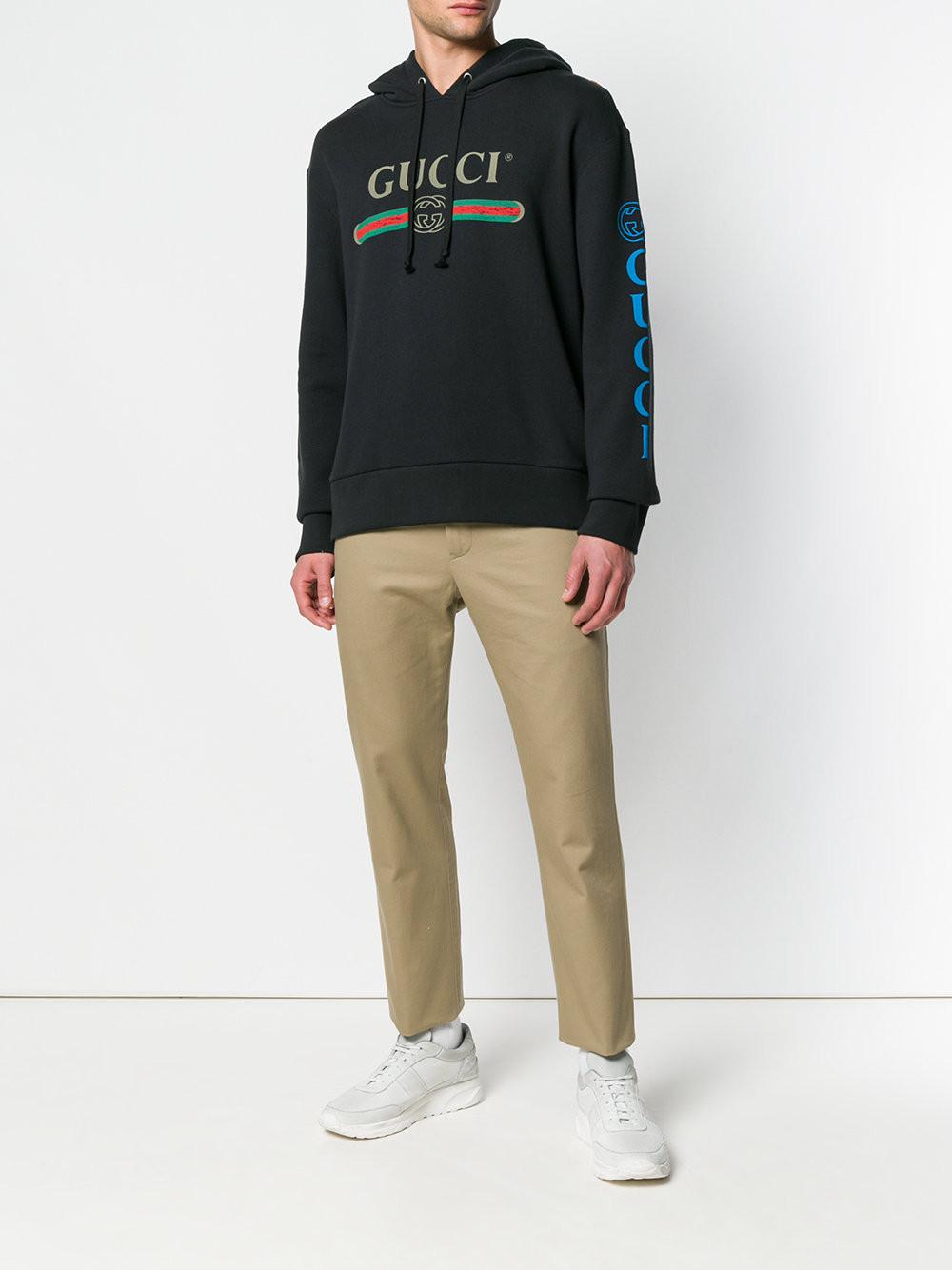 Gucci Cotton Dragon Embroidered Logo Hoodie in Black for Men | Lyst