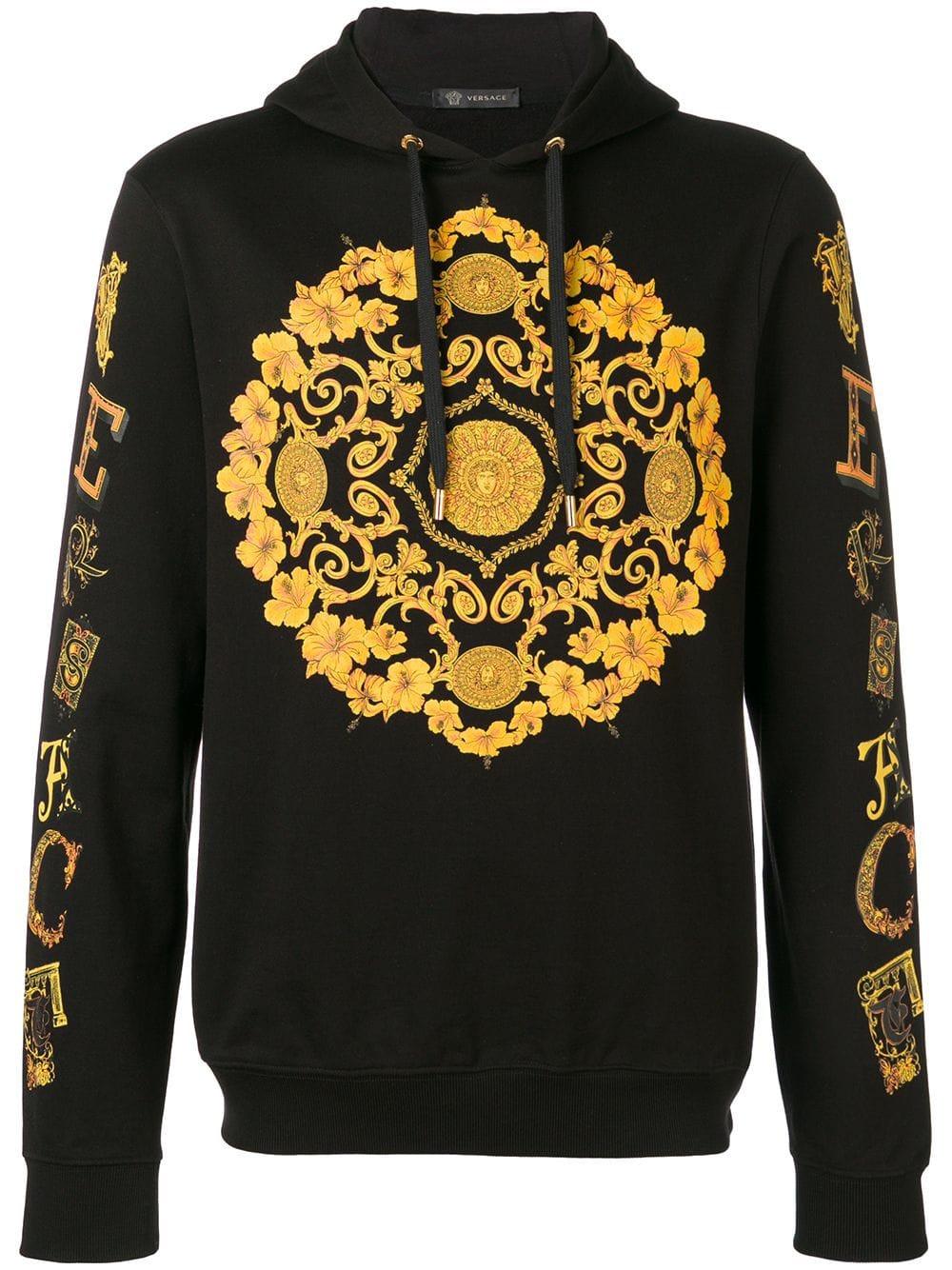 gold hibiscus print hoodie