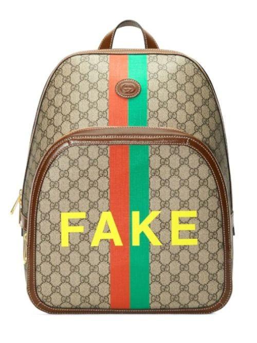 Gucci 'fake/not' Print Medium Backpack in Natural for Men | Lyst