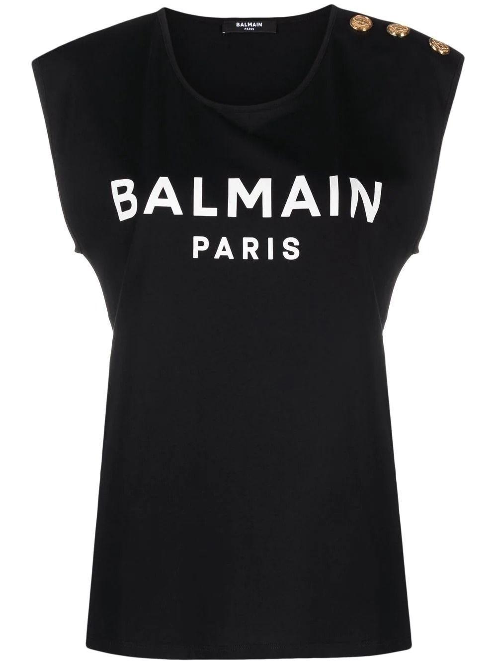 Balmain Cotton Logo Tank Top in Black | Lyst