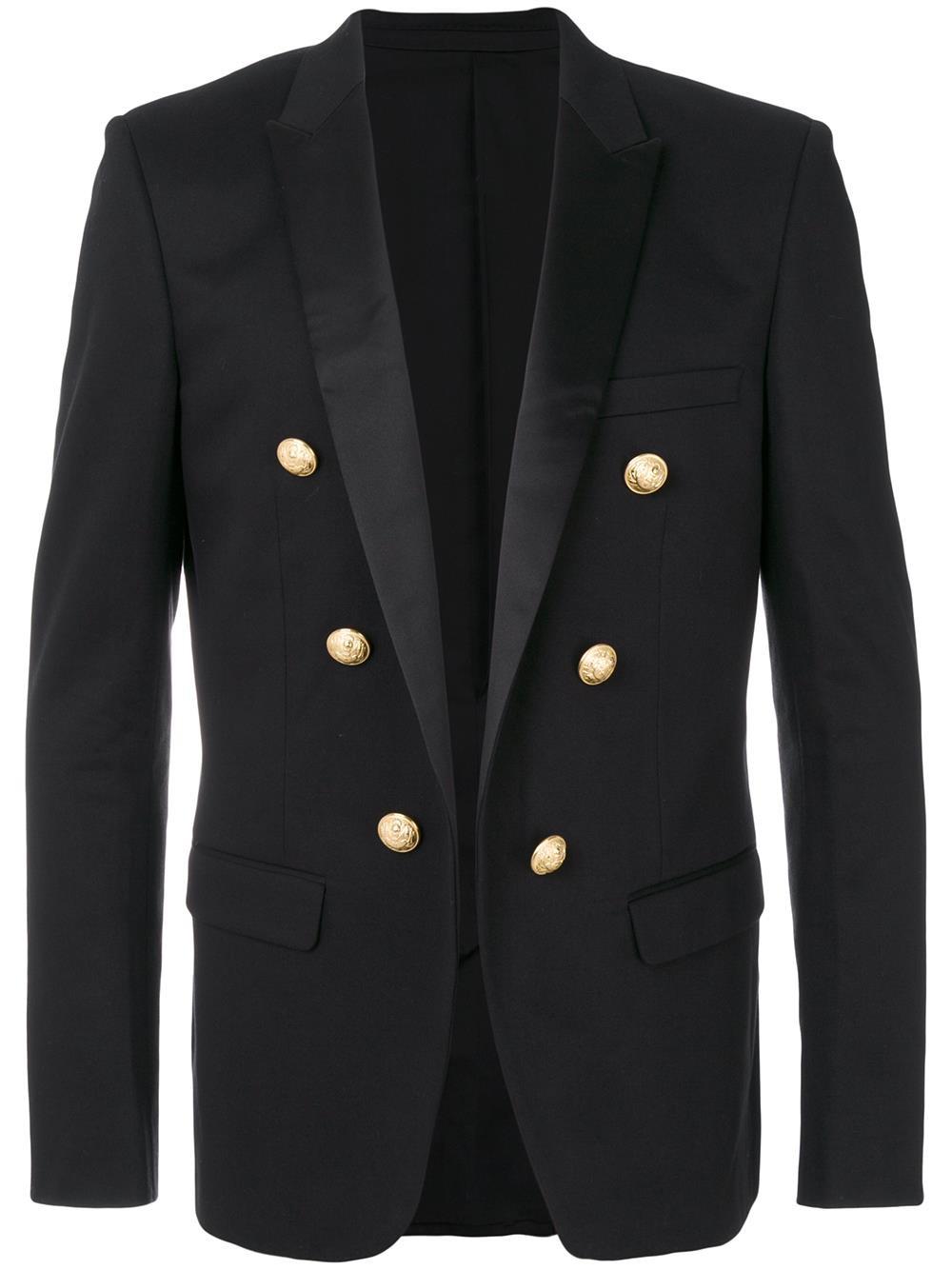 Balmain Leather Military Blazer in Black for Men Lyst