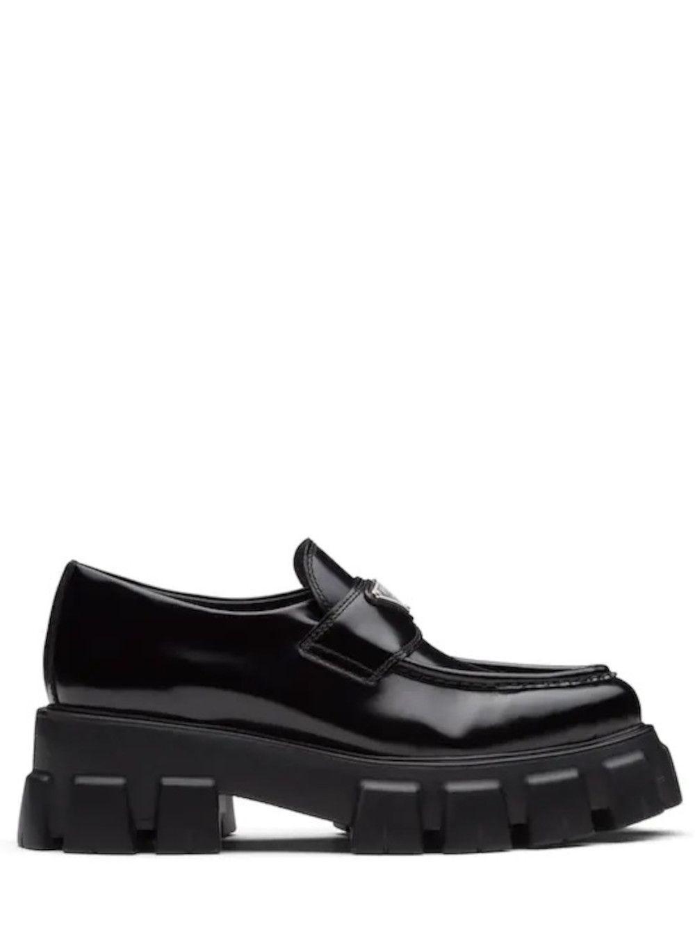 Prada Black Monolith Brushed Leather Pointed Loafers | Lyst