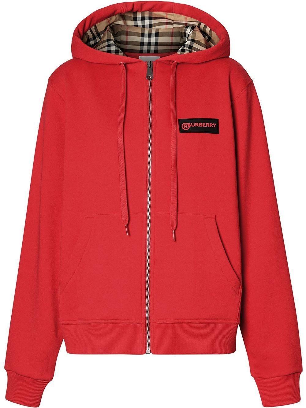 Burberry Vintage Check Zipped Hoodie in Red | Lyst