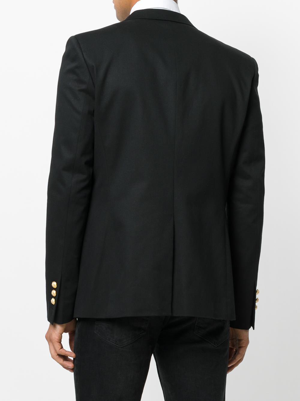 Balmain Leather Military Blazer in Black for Men - Lyst