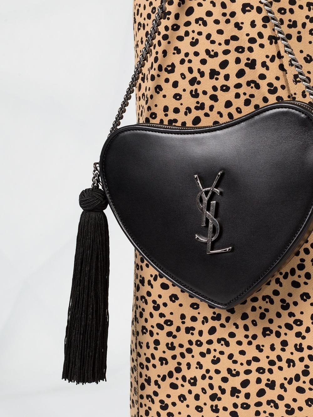 Saint Laurent Black Leather Heart Crossbody Bag - 