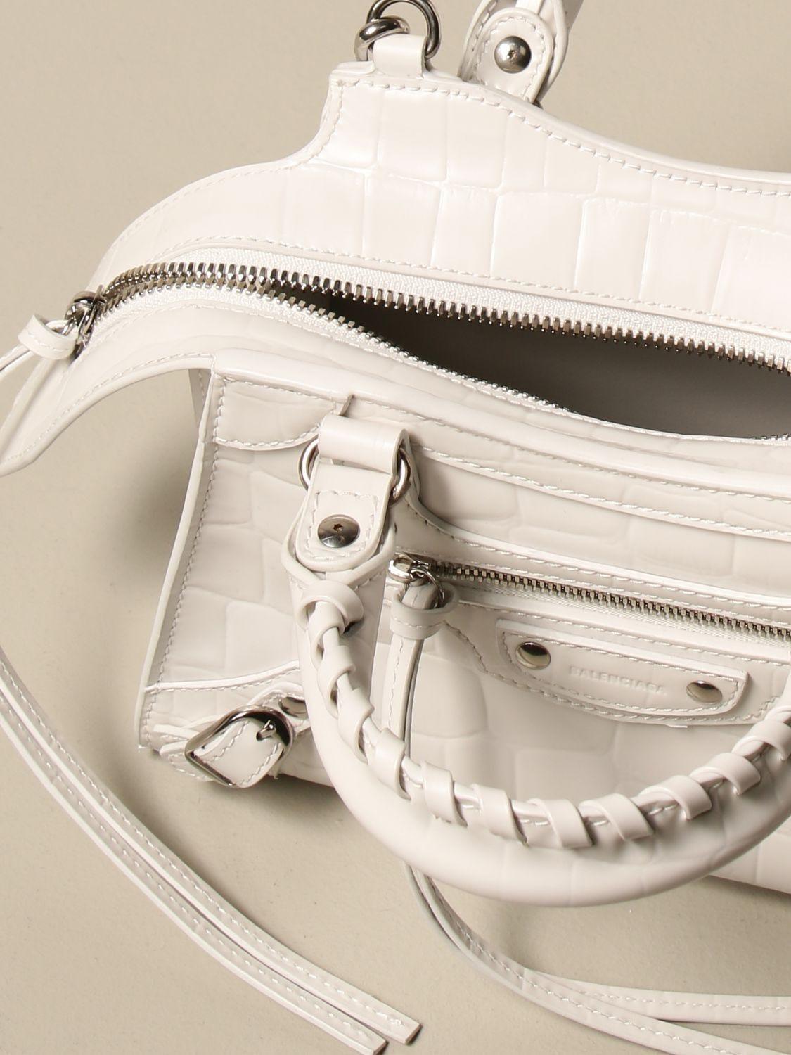 Balenciaga Neo Classic Mini Top Handle Bag In White Semi-shiny Crocodile  Embossed Calfskin, Aged Silver Hardware | Lyst