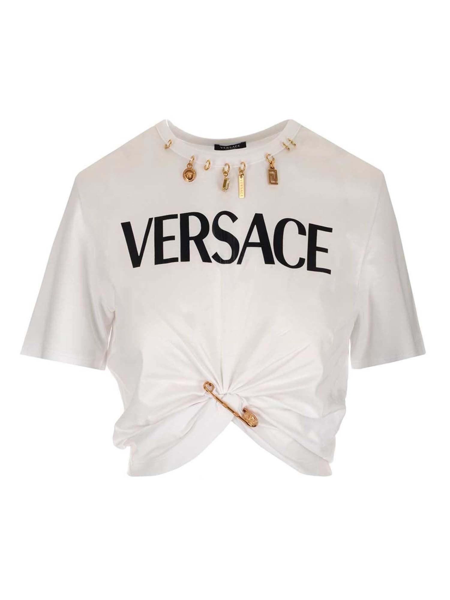 Versace Safety Pin Logo T-shirt in White | Lyst