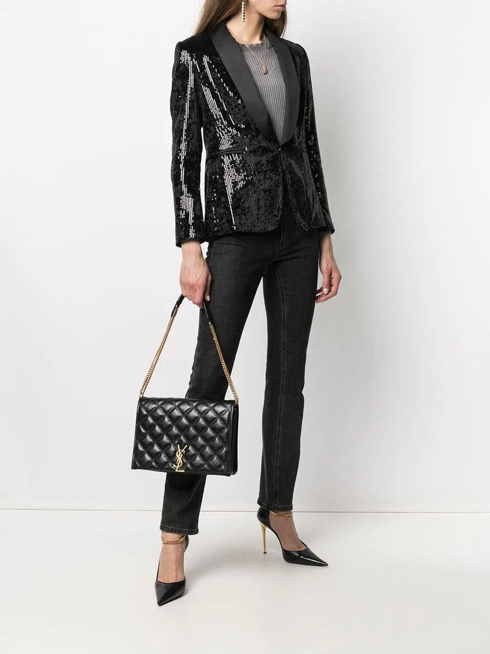 Saint Laurent Becky Small Chain Bag In Black Carré-quilted Lambskin