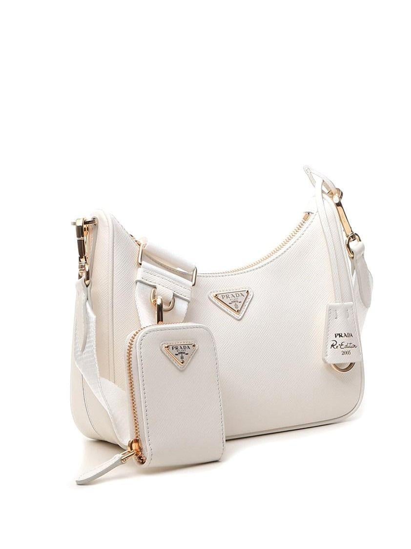 Prada Saffiano Leather Shoulder Bag in White