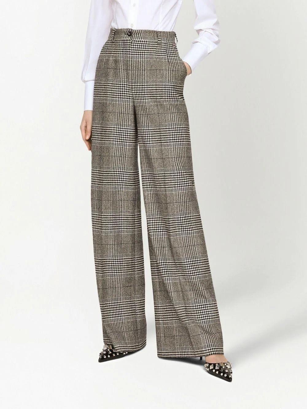 Dolce & Gabbana Check-pattern Virgin Wool Wide-leg Trousers in Gray | Lyst