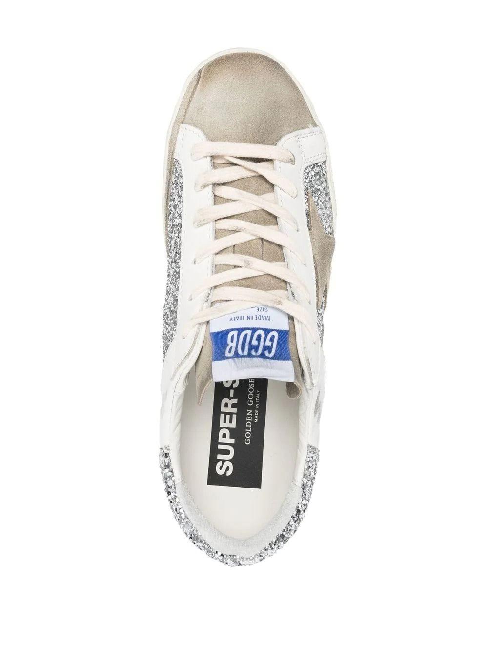 Golden Goose Super Star Glitter-detail Lace-up Trainers in Gray | Lyst