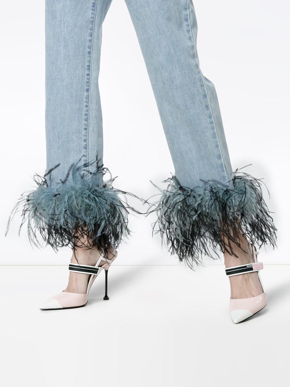 prada feather jeans