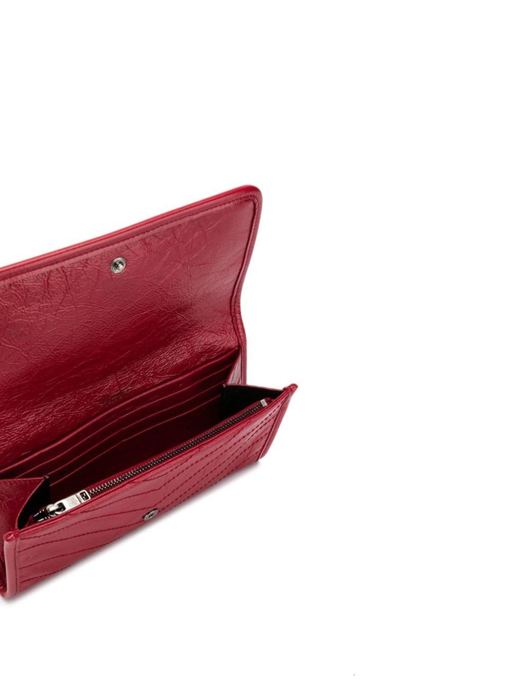 Saint Laurent Ysl Niki Large Wallet In Crinkled Vintage Leather in Red