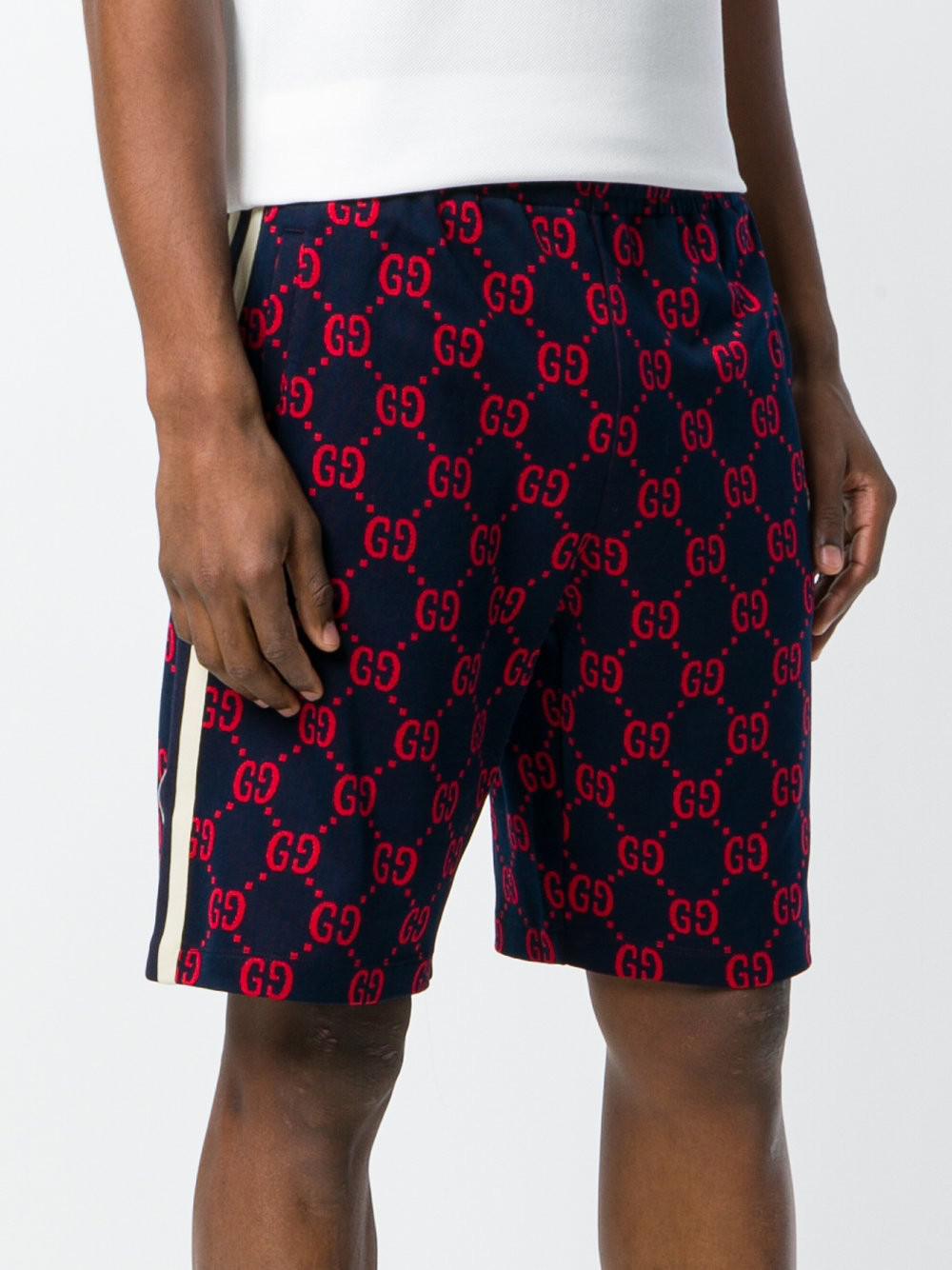 Gucci Cotton Gg Print Jogger Shorts in Blue for Men Lyst