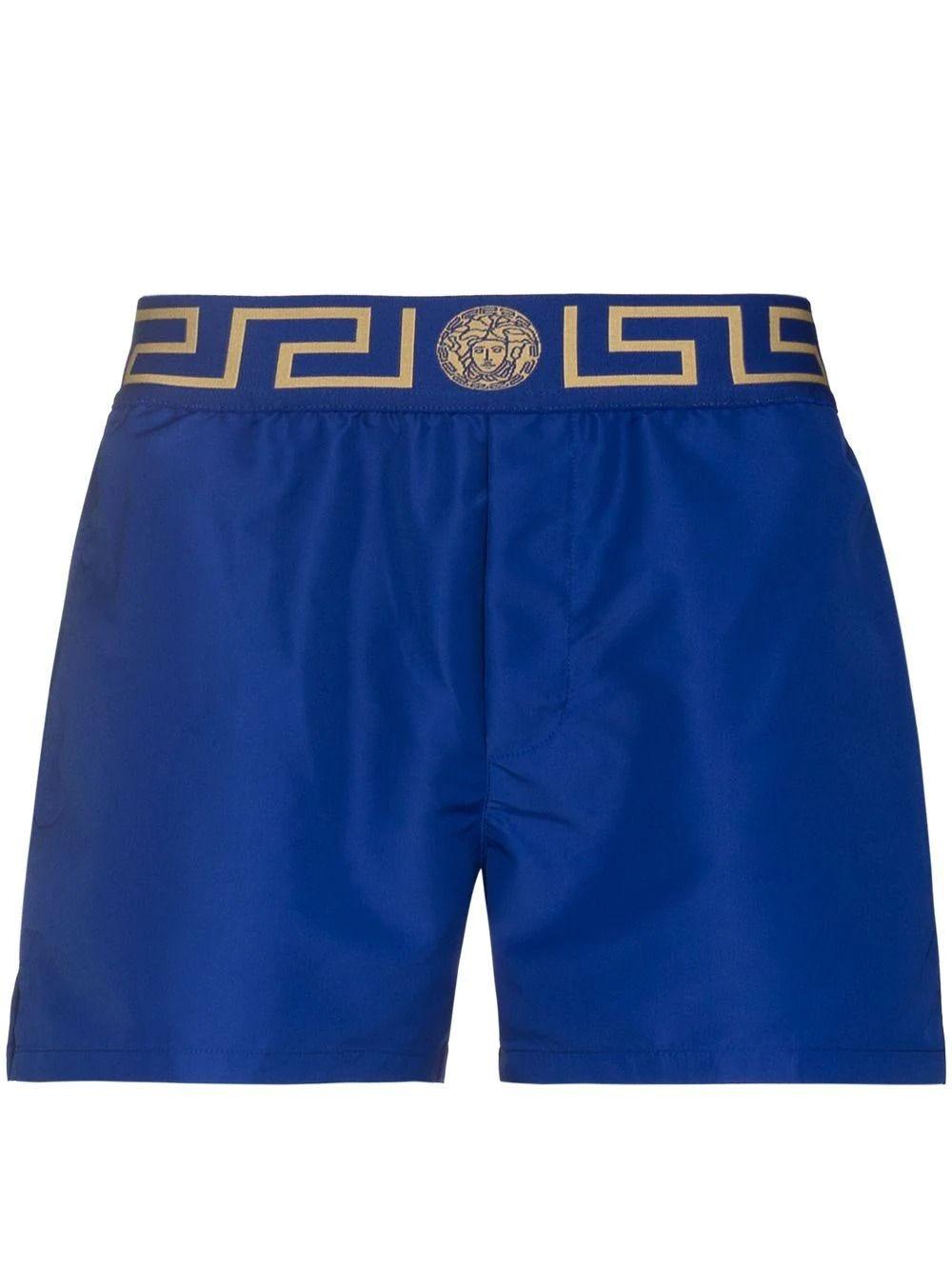 Versace Greca Print Blue Swim Shorts for Men | Lyst