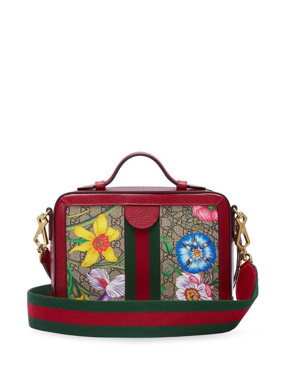 Gucci Ophidia GG Flora Small Shoulder Bag in Red | Lyst