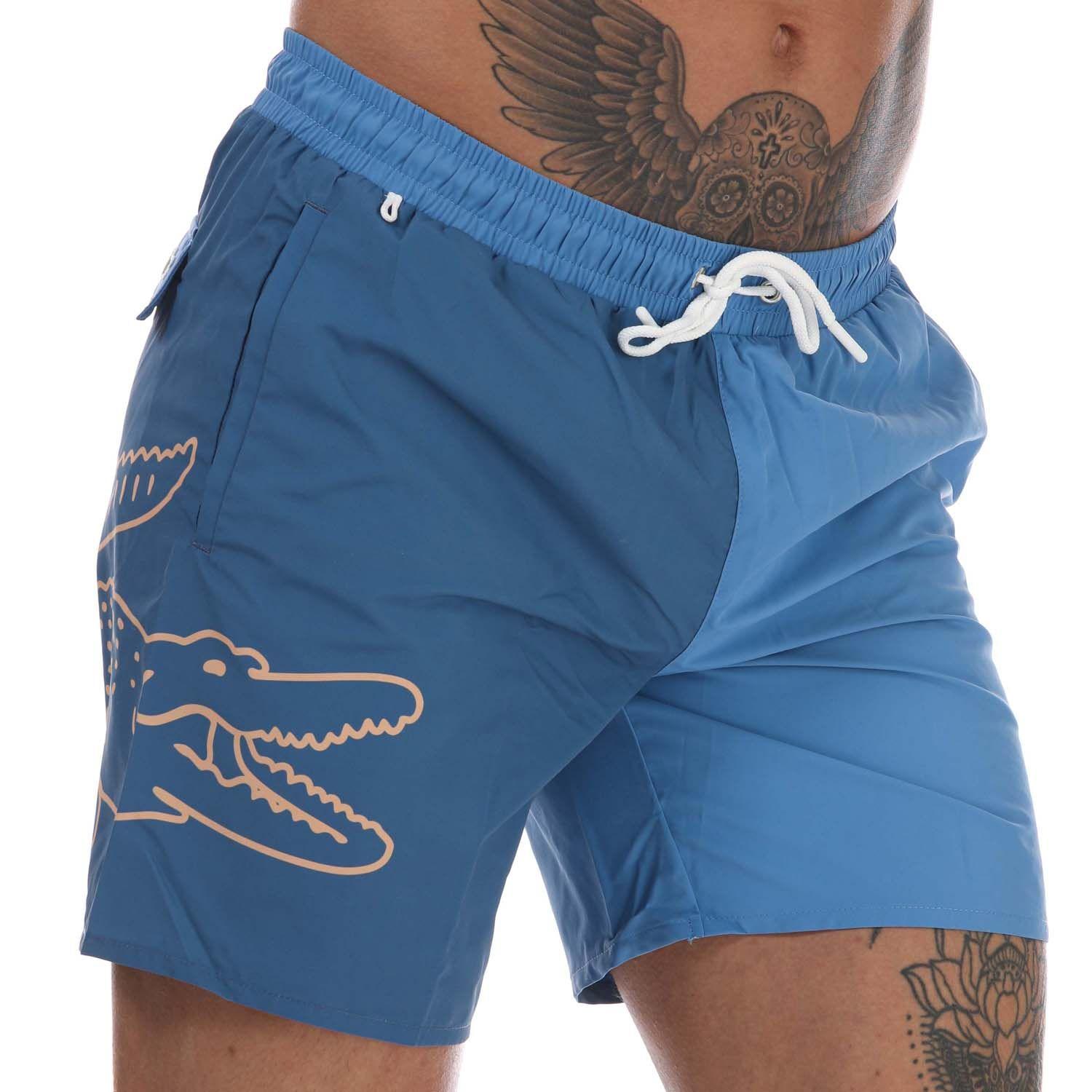 Lacoste Bicolour Crocodile Print Swim Shorts in Blue for Men | Lyst UK