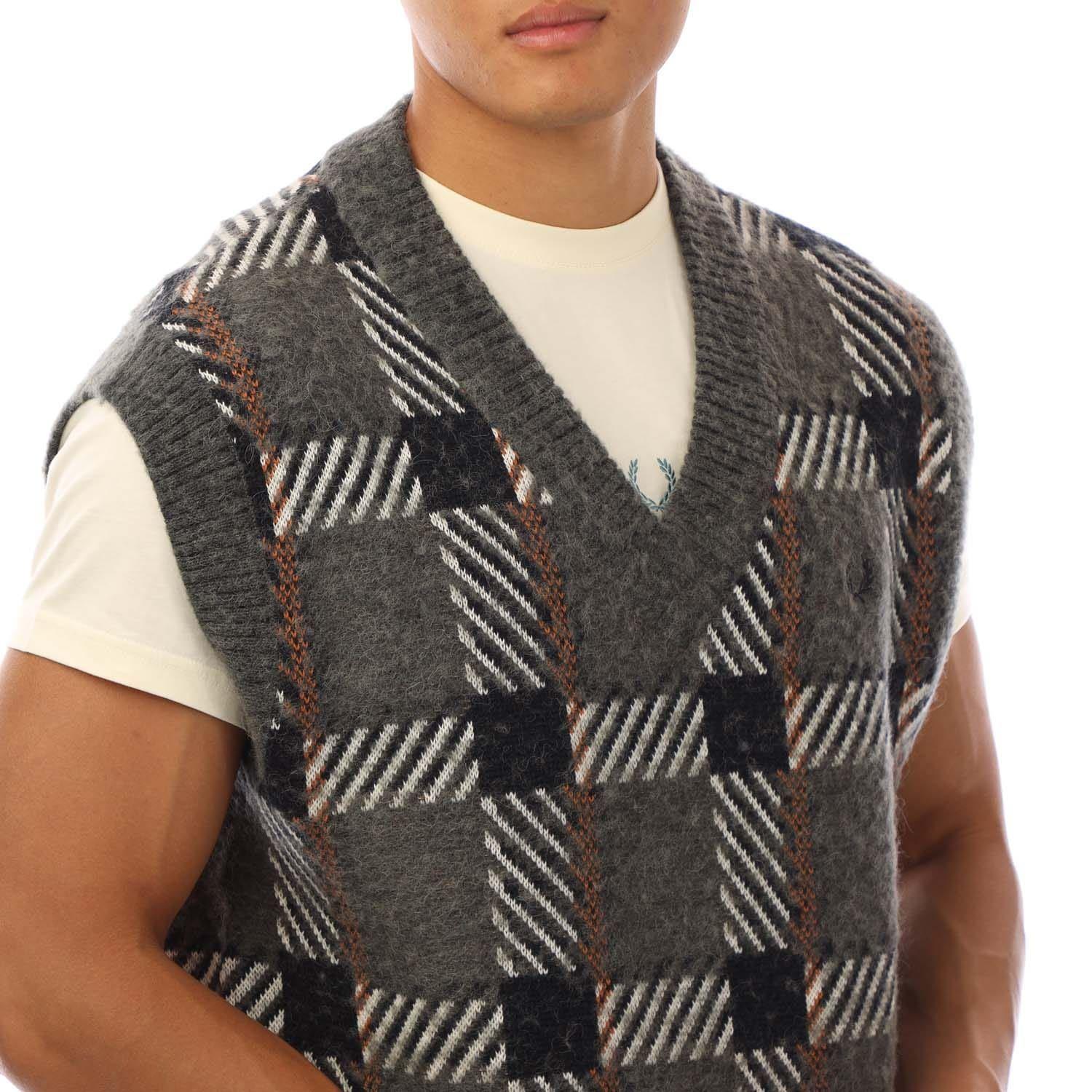Fred Perry Glitch Tartan Knitted Tank Top in Black for Men | Lyst UK