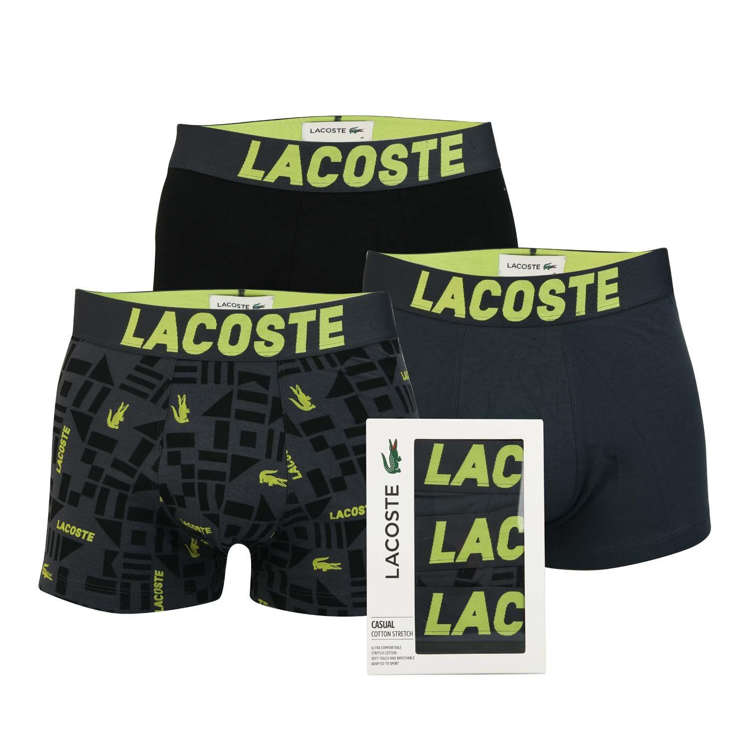 Lacoste 3 Pack Nautical Print Trunks in Green for Men
