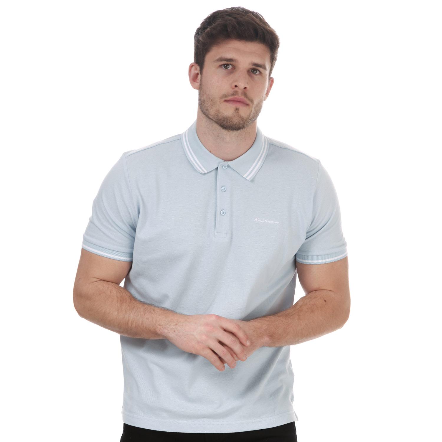 Ben Sherman Mens Tipped Pique Polo T-Shirt Short Sleeve Top White 0062105 Ben Sherman Mens Tipped Pique Polo T-Shirt Short Sleeve Top White 0062105