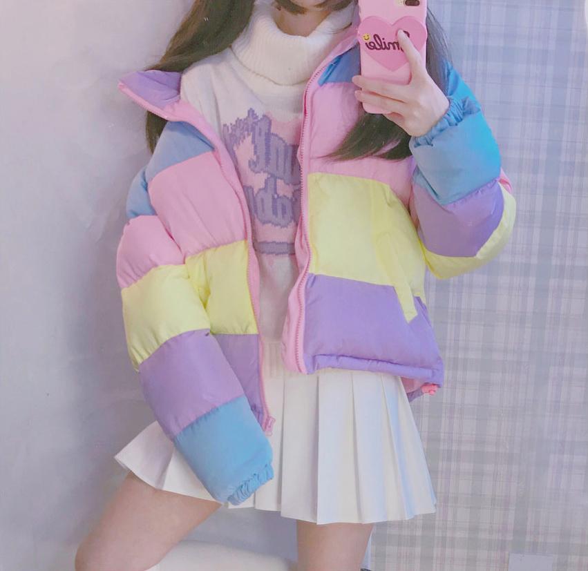 pastel puffer coat