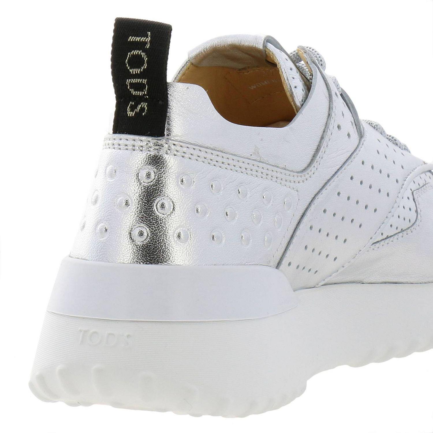 tods silver sneakers