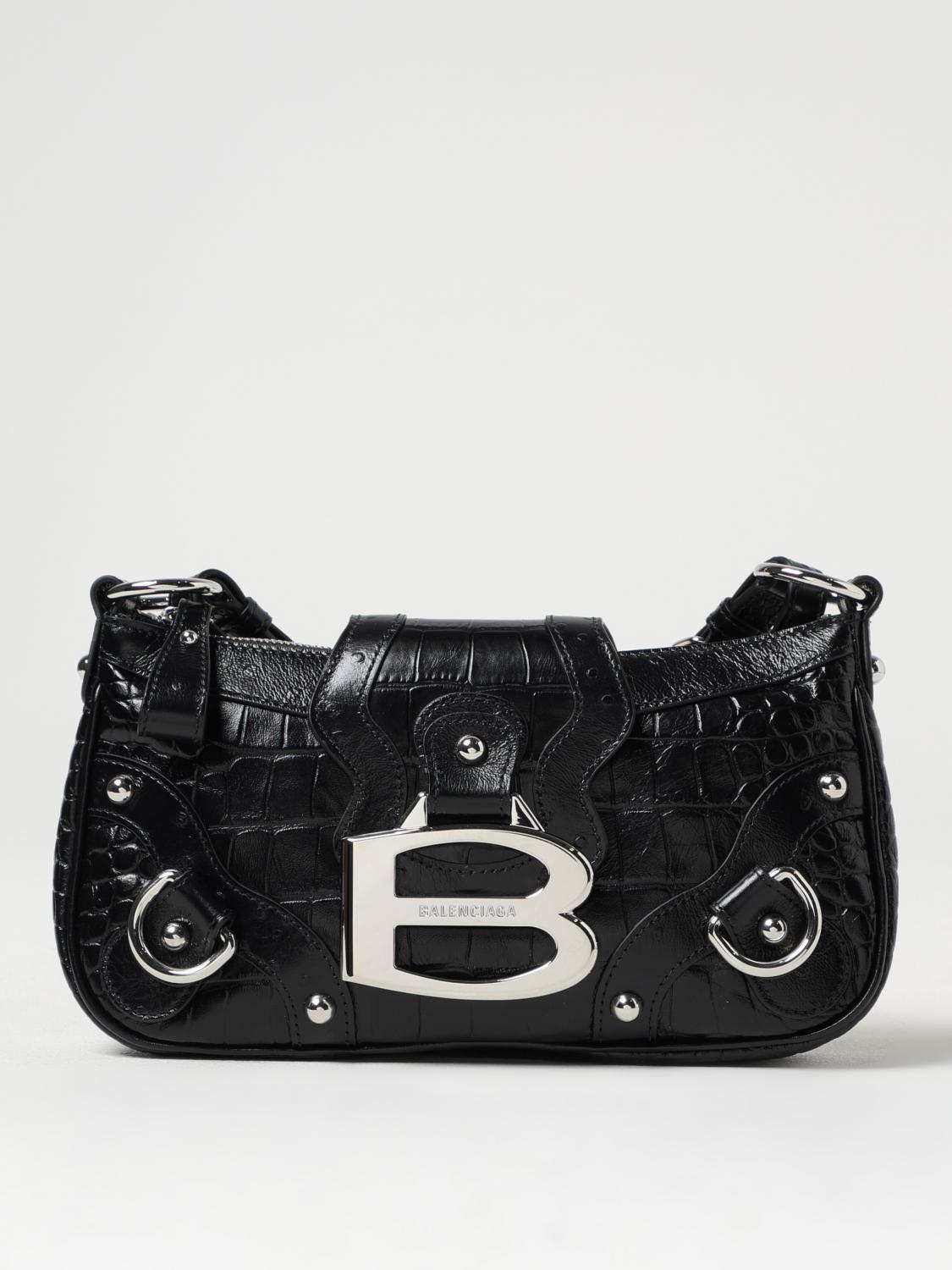 Balenciaga Essex Croco Print Leather Crossbody Bag in Black