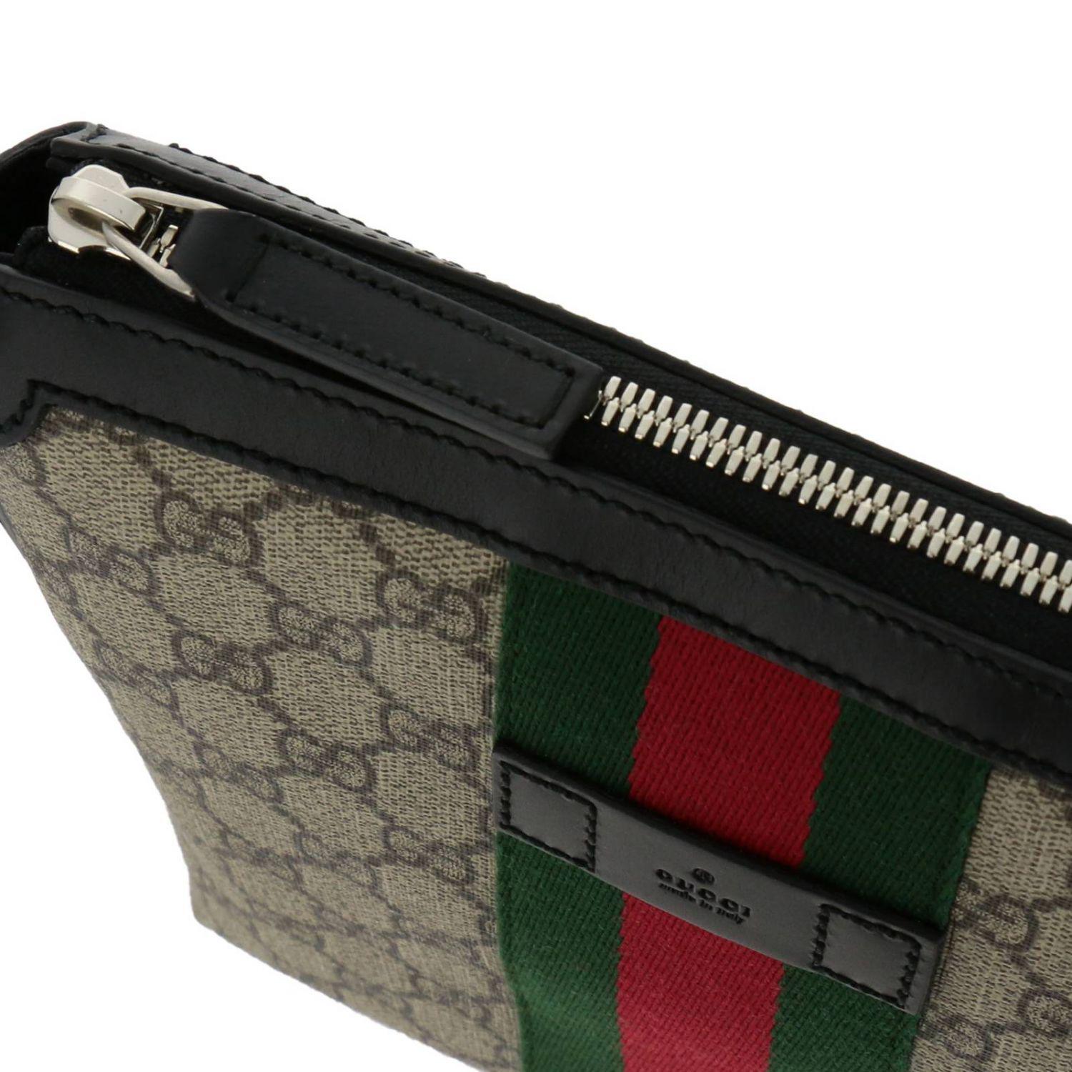 Men's GUCCI Logo Stripe Webbing Leather Logo Canvas Shoulder Messenger -  KICKS CREW