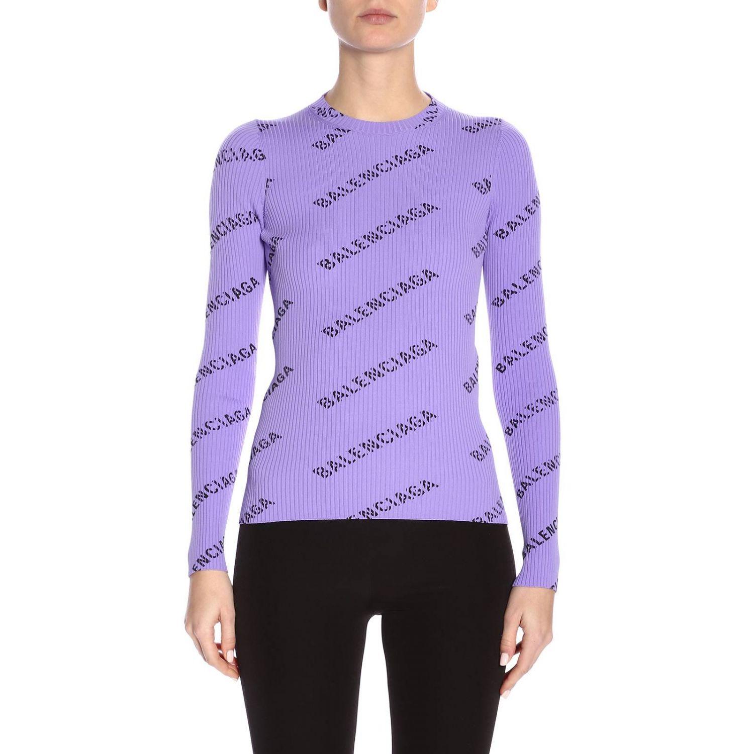 Balenciaga Allover Ribbed-knit Sweater Purple |