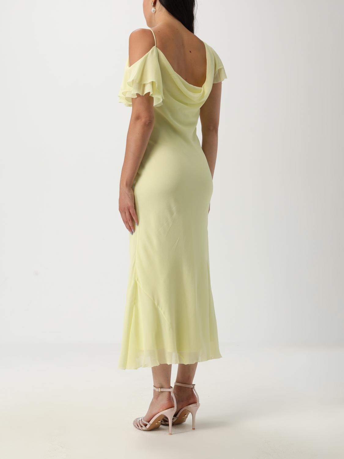 knee length dresses for ladies Yellow Satin Lace Midi Dress  self-portrait