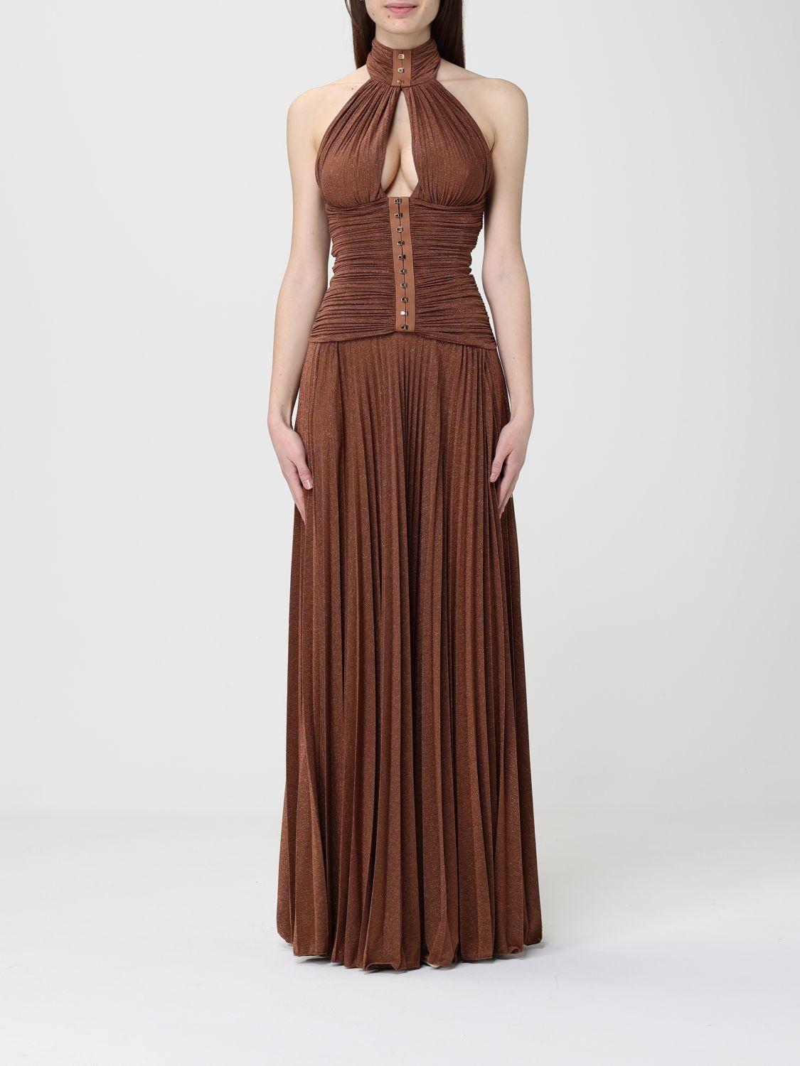 Elisabetta Franchi Long Dress in Brown | Lyst