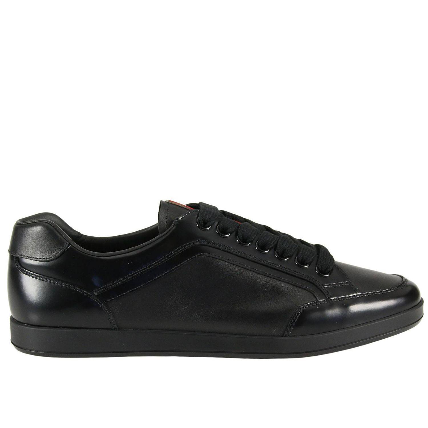 Prada Leather Sneakers Shoes Men in Black for Men - Lyst