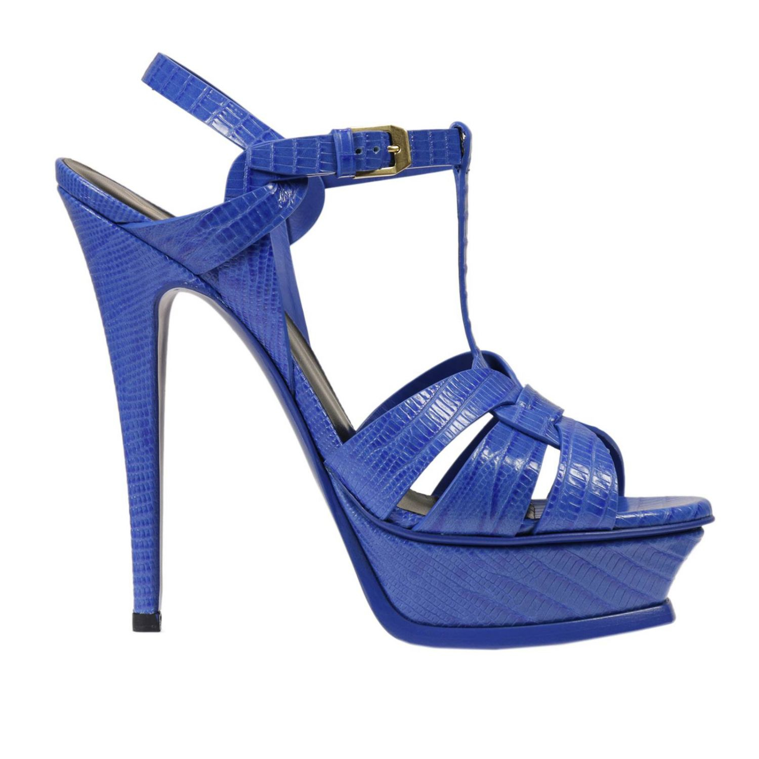 Saint laurent Heeled Sandals Tribute Sandal Heel 10 4 Patent in Blue | Lyst