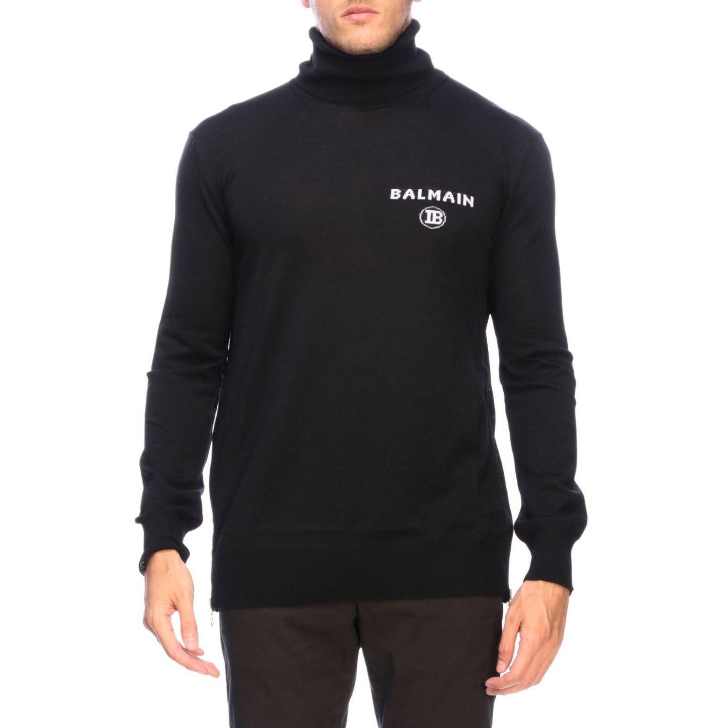 Balmain Wool Intarsia Logo Turtleneck Sweater in Black for Men - Save 5 ...