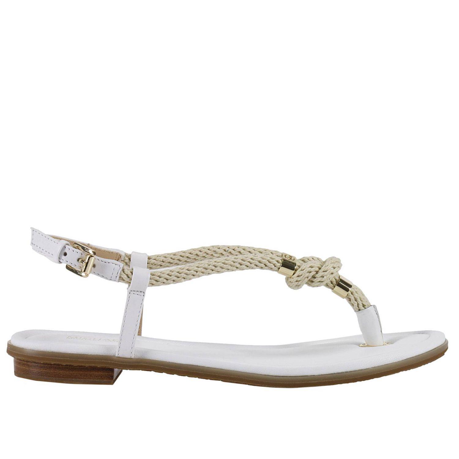 MICHAEL Michael Kors Leather Flat Sandals Shoes Women in White - Lyst